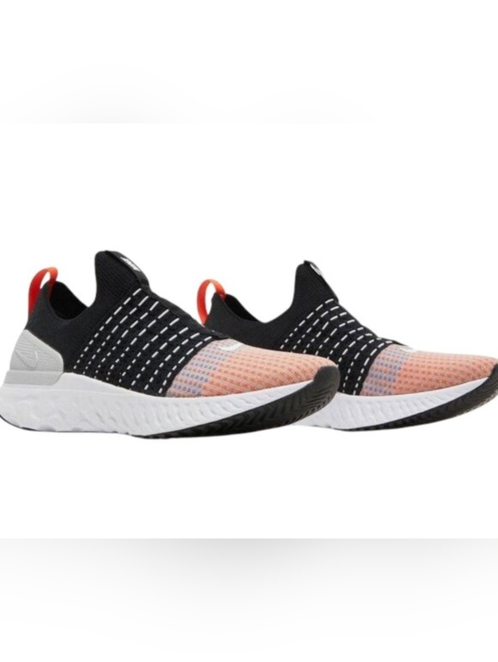 Size 7 - Nike Unisex React Phantom FK 2 Slip-On Knit Sneakers in Black and Peach